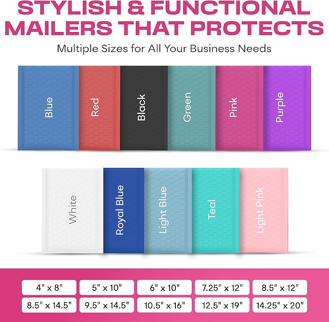 Hot Pink Small Bubble Mailers 4x8 Inch #000 | Thick Padded Poly Bubble Mailer Envelopes | 500 Pack Bulk | Trading Card Sports Card Shipping