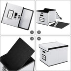 Huolewa Portable Leather File Organizer Boxes with Lids, Office Document Boxes Organizer, Filing Boxes, Decorative Small File Boxes for Hanging Files, File Cabinet for Office/Home - 4 Pack