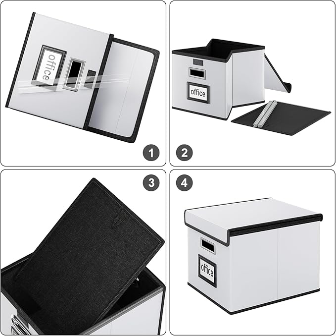Huolewa Portable Leather File Organizer Boxes with Lids, Collapsible File Folder Organizer Boxes, Decorative Small Filing File Cabinet for Home/Office, Easily Store Documents/Hanging File Folders