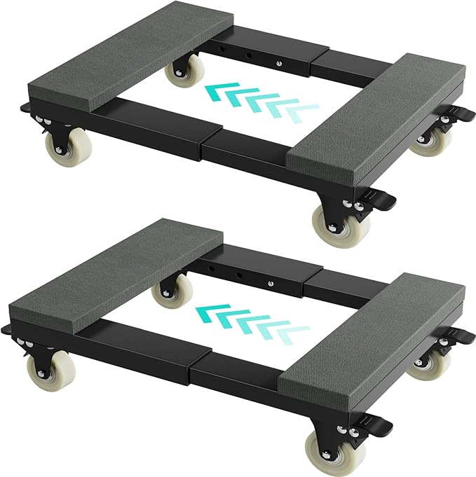 Heavy Duty Adjustable Furniture Moving Dolly - Furniture Movers with 4 Swivel Casters Wheels, Small Wood & Metal Floor Flat Dollies Cart, Set of 2
