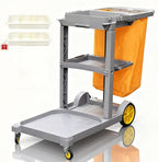 PYY Cleaning Carts On Wheels - Janitorial Cart w/ 3-Shelf & 2 Bins, Smooth Swivel Caster, 65L Collection Bag, 300LBS Load Capacity, Sturdy Cleaning Cart for Housekeeping, Janatorial Cleaning (Gray)