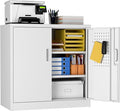 Metal Storage Cabinet with Lock, Lockable Metal Garage Cabinet with Pegboards and Hooks for Garage,Warehouse,Home,Office, Assembly Required,White