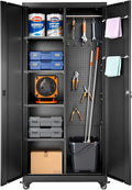 VEVOR Metal Storage Cabinet, 70.6 in Rolling Steel Garage Cabinet with Adjustable Shelves, 2 Magnetic Doors, Hanging Rod & 3 Rod Hooks, 5 Tiers Lockable Tool Storage for Pantry, Warehouse, Basement