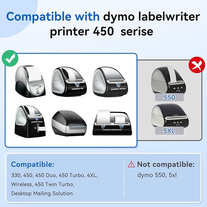Label KINGDOM 30252 Label Replace for Dymo Label Writer 450 Labels Maker Refills, 1 1/8" x 3 1/2" Adhesive White Paper Address Labels for 450 Turbo, 4XL Printer (350 Stickers Per Roll, 1 Roll)