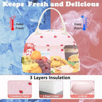 FlowFly Insulated Lunch Bag for Women – Corduroy Lunch Tote Box, Cute Cooler Bag for Work, Travel, Picnic,Corduroy Strawberries Pink