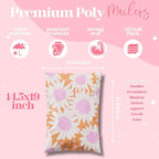 14.5x19 Designer Poly Mailer 100 Pack Heavy Duty Waterproof Self Seal Shipping Bags for Small Business Large Mailing Envelopes Bulk Tear Resistant Packaging Pink Blooms Flowers
