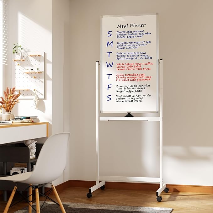 Rolling Whiteboard on Wheels, 40" x 24" Double-Sided Mobile Magnetic White Board with Stand, Portable Standing Dry Erase Board Easel for Home Office Classroom School, Silver
