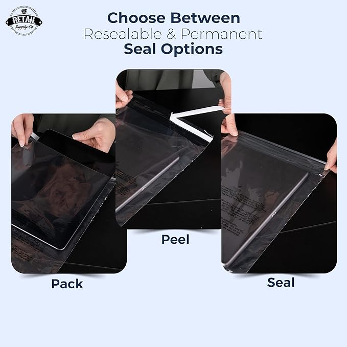 9x12 Resealable Poly Bags with Suffocation Warning - 200 Pack - Clear Self-Seal Poly Bags for Packaging, Shipping & Retail - Retail Supply Co
