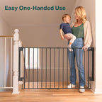 Cumbor Expandable 31.6-48" Baby Gate for Stairs, Wall-Mounted, 2-in-1 No Bottom Bar Dog Gate Indoor, Pet Gate for Doorways with Large Walk Thru Door, Child-Proof Safety Gate for Kids (Black)