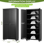 Garage Storage Cabinet with Wheels & Pegboard, Lockable Metal Storage Cabinet with Doors and 5 Adjustable Shelves for Garage Workshop Home, Assembly Required, Black, 70.87"H x 31.5"W x 15.75"D