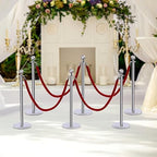 6 PCS Stanchions and Velvet Ropes Set, Hollow Base with Stainless Steel Post&4 Red Velvet Ropes, Crowd Control Barriers for Party Supplies, High-end Venues, Museums