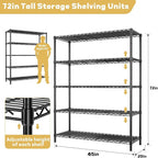 Storage Shelves Heavy Duty, 45" W x 20" D x 72" H Garage Shelving Unit Loads 2000LBS, 5-Tier Adjustable Metal Utility Rack, Wire Shelf for Kitchen, Laundry Room, Pantry, Warehouse, Basement