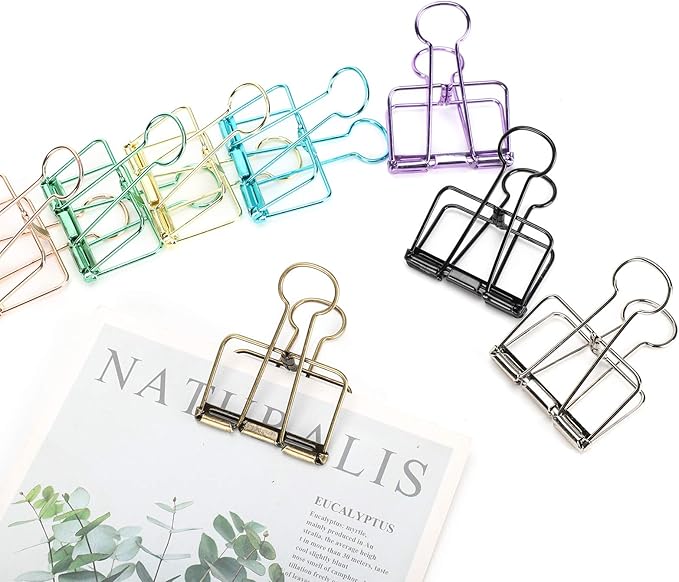 16 Pcs Hollow Binder Clips - 8 Colors Skeleton Design Paper Clamps for Office School Home Use, Organize Documents Files Notes(L,1.9x2.6in)