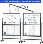 Double-Sided White Board on Wheels, 48x60 Inch (4'x5') Large Magnetic Mobile Dry Erase Board, Height Adjustable Stand Rolling Whiteboard for Office, Classroom, Home School Use, Black