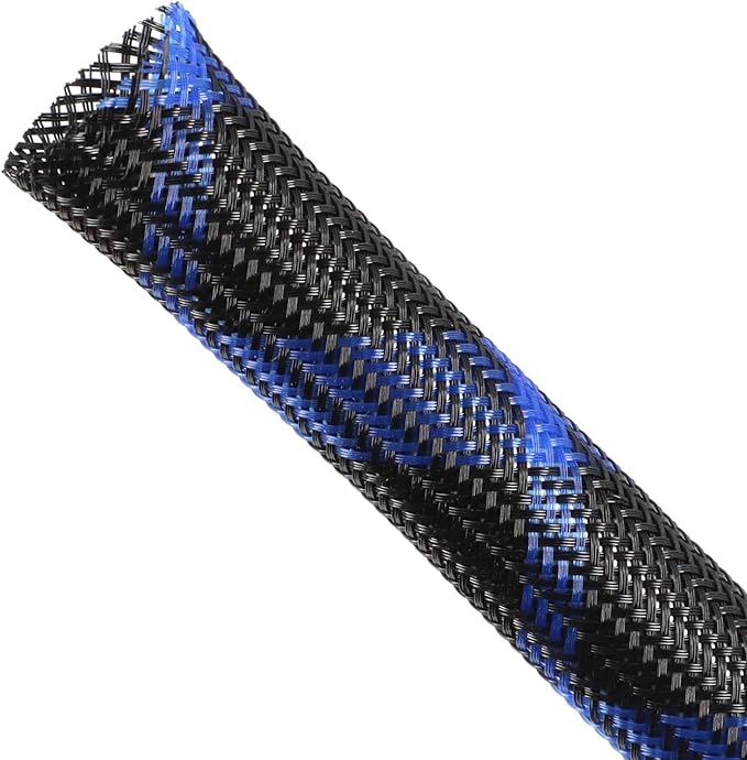 Expandable Braided Sleeving, PET Automotive Wire Loom, Flexible Cable Management for Audio Video and Other Home Device, Cord Protector from Pets (Black Blue, 1/4" x 25ft)