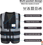 A-SAFETY 7 Pockets Hi Viz Zipper Front Working Safety Vest with Reflective Strips, Multiple Colors Available, Black S