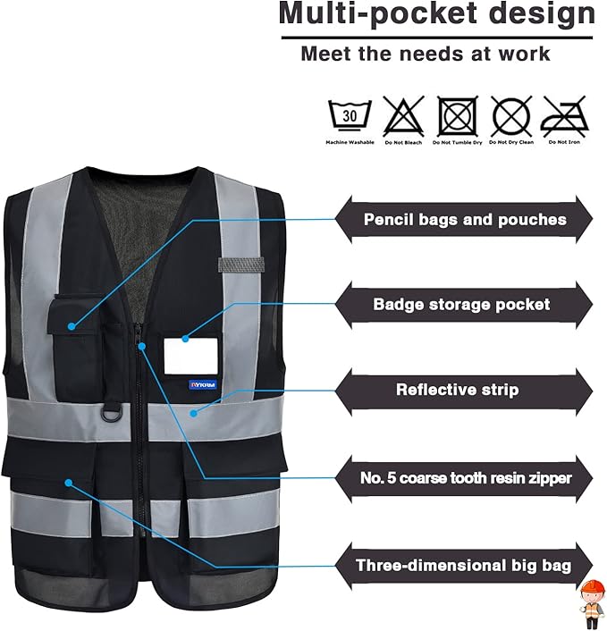 Black safety vests reflective