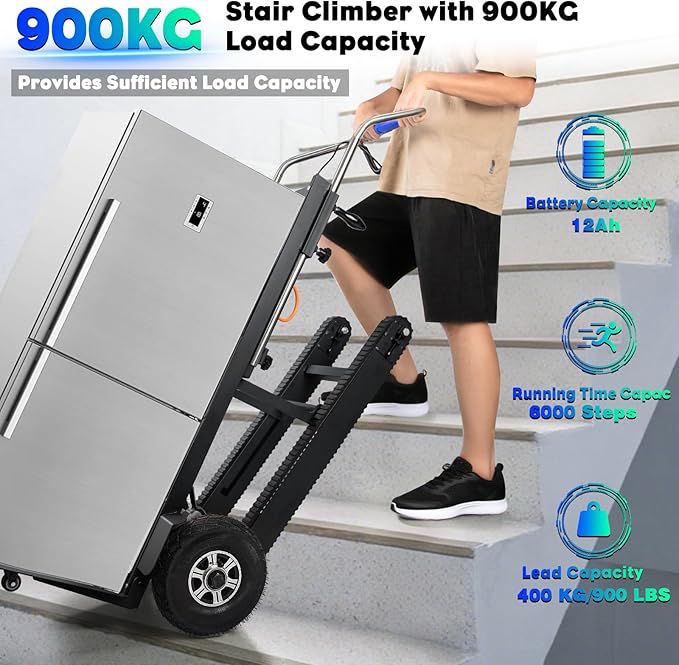Electric Stair Climbing Hand Trucks Dolly Cart, 900lb Capacity Heavy Duty Stair Climber with Ropes, Carry Heavy Objects Up and Down Stairs Effortless for Furniture Logistics Warehouse, 1250W Motor