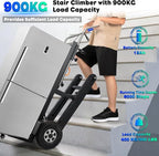 Electric Stair Climbing Hand Trucks Dolly Cart, 900lb Capacity Heavy Duty Stair Climber with Ropes, Carry Heavy Objects Up and Down Stairs Effortless for Furniture Logistics Warehouse, 1250W Motor