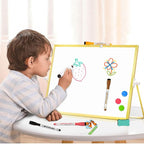 Magnetic Dry Erase White Board, 16" x 12" Double-Sided Golden Aluminum Frame Desktop Whiteboard with Stand, Portable Small Whiteboard Set for Drawing, Office, Home, School