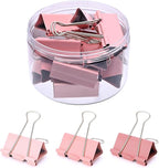 Temiary Aesthetic Binder Clips, 12 Pcs 2 Inches Small Metal Binder Clip with Clear Storage Container, Binding Paperwork Clamps for School Teachers Office Supplies (Pink)