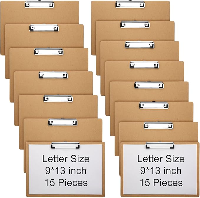 Sherr 15 Pcs Clipboard 9 x 13 Inch Large Landscape Clipboards with Low Profile Clip Brown Wooden Horizontal Clipboard Layout for School Classroom Office Drawing Sketching Art Back to School Supplies