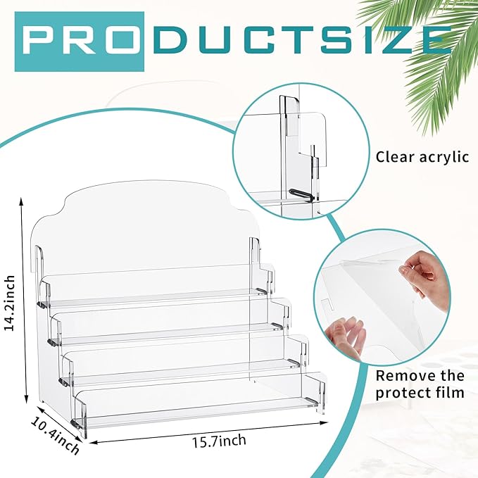 Menkxi Clear Acrylic Greeting Card Display Stand Portable Sticker Display Stand Card Display Rack Holder Postcard Organizer for Retail Counter Desk Stamp Mail Photo Storage(4 Tier,16''x10''x14'')