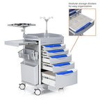 Stand Steady Emergency Crash Cart | Mobile Medical Cart with Drawers & Customizable Storage Bins | Medical Supply Cart with IV Pole, Cardiac Board, O2 Holder & UL-Safety Power Strip | Easy Assembly