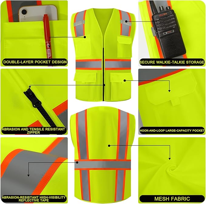 BeautyWill 10/20 Pack Custom Logo Safety Vest,Bulk High Visibility Class 2 Reflective Work Vests