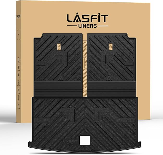 LASFIT Backrest Mat & Cargo Mat for Volkswagen VW Atlas 2018-2026, 2nd Row Bench seat, All Weather TPE Custom Fit Trunk Liners for VW Atlas Accessories Seatback Mats, Black, Easy to Clean