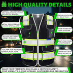 BeautyWill Custom Logo 10 Pockets Safety Vest Class2 ANSI Certified High Visibility Reflective Vest