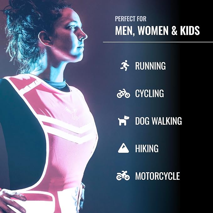 Running Reflective Vest, Inside Pocket & 2 Bands, High Visibility Reflective Running Vest for Night Running Walking Cycling