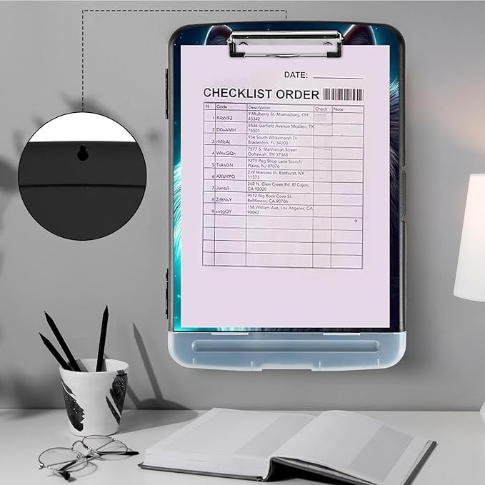 Clipboard with Storage,Heavy Duty Plastic Storage Clipboard with Low Profile Clip,Teacher Must Haves,Office Supplies,Galaxy Wolfs Cyan