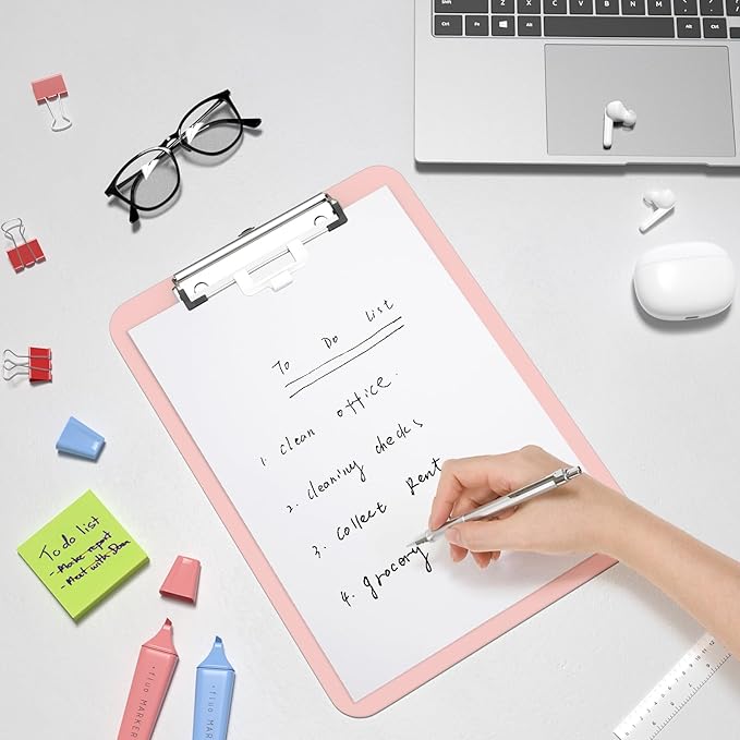 Hongri Plastic Clipboard with Pen Holder, Pink 8.5x11 Letter Size Clip Board for Classroom, Office, Students, Nurses and Women, Low Profile Clip, Size 12.5 x 9 in