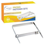 OLYMPX 50 Pcs of 3.5” Capacity Premium Metal Prong Paper Fastener Complete Set, 2.75 Inch Base with Standard 2-Hole Punch Compressor for Paper File Folder, 50 per Box