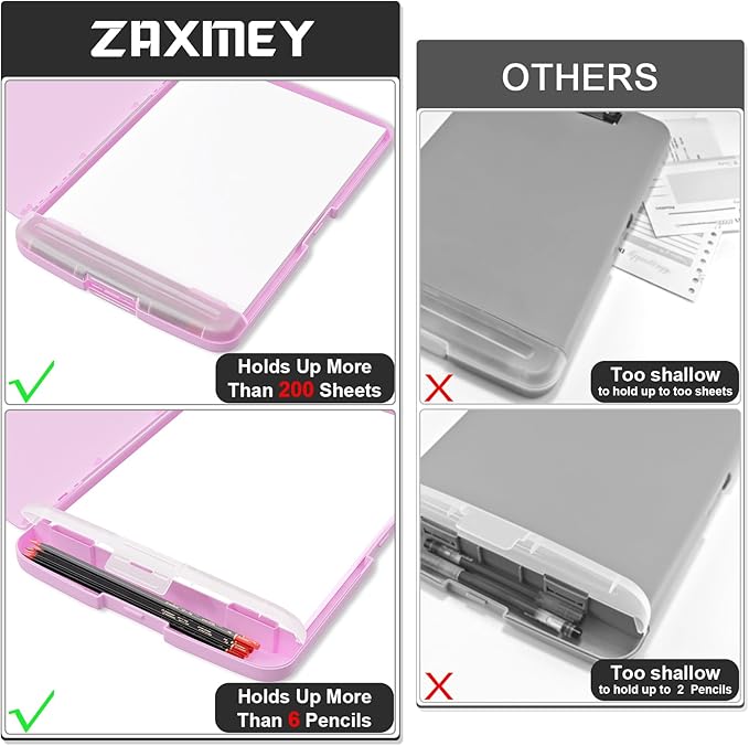 Plastic Clipboard with Storage, 8.5 x 11 Storage Organization Box Side-Opening, Heavy Duty Clip Board with Pen Holder and Paper Folder for Nurses, Teachers, Office & School Supply, Dark Pink