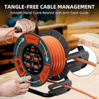 Retractable Extension Cord Reel 80 FT, 14AWG SJTOW Heavy Duty Power Cord with 4 Grounded Outlets, USB-A & USB-C Ports, 13A Circuit Breaker, Hand Crank for Indoor Outdoor Use, ETL Listed, Orange