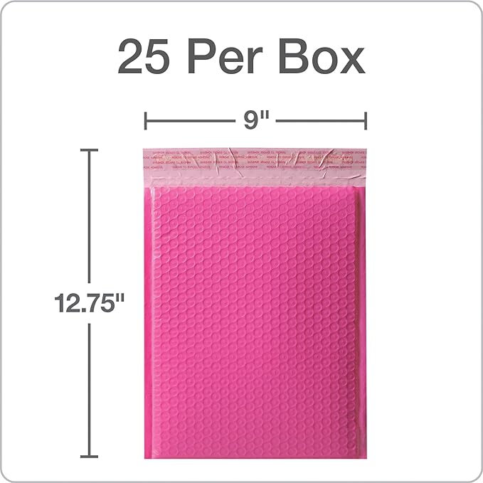 Quality Park Bubble Mailers, 8.25 x 11 Shipping Envelopes, Water Resistant Pink Poly Padded Envelopes, Redi-Strip Peel Off Closure, 25/Box (QUA85861)