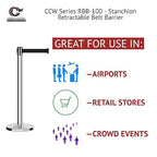 Crowd Control Warehouse CCW Series RBB-100 - Set of 2 Stanchion Retractable Belt Barriers - 11 Foot Black Belt - Easy Assembly