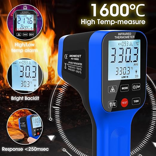 AIOMEST High Temp Thermometer Gun -58℉~2912℉, Pyrometer D:S=30:1 Dual Laser Industrial IR Temperature Meter w/Touch Buttons (NOT for Human Temp)