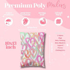 10x13 Designer Poly Mailer 100 Pack Heavy Duty Waterproof Self Seal Shipping Bags for Small Business Large Mailing Envelopes Bulk Tear Resistant Cute Packaging Happy Hearts