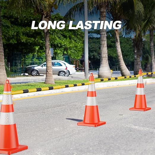 RoadHero 6 Pack 4 FT to 6.9 FT Retractable Cone Bar, Expandable Traffic Cone Bars for Parking Lots, Extendable Barricade for Road Construction, Black and Yellow, Cone Not Included