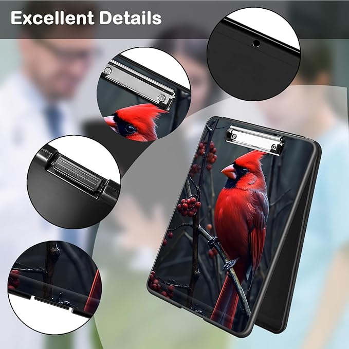 Clipboard with Storage,Office Supplies Nursing Clipboards Folder with Pen Holder Plastic Foldable Clip Board with Storage for Nurse Teacher,Beautiful Redbird