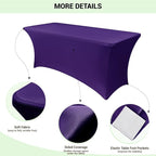 Obstal 6 Pack Stretch Spandex Table Covers for 6 Foot Tables - 6 FT Universal Rectangular Fitted Tablecloth Protector for Wedding, Banquet, Party (Dark Purple, 72 L x 30 W x 30 H Inches)
