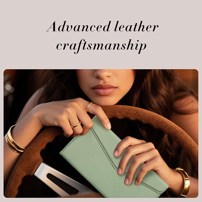 CoBak Leather Car Registration and Insurance Holder with Magnetic Compartment - Vehicle Glove Box Organizer for Driver License, Cards, Emergency Cash - Auto Truck Accessories Case, Sage Green