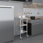 AmGood Stainless Steel Work Table with 2 Shelves and Casters | Metal Utility Table On Wheels (Stainless Steel Work Table with 2 Shelves + Casters, 18" Long x 24" Deep)