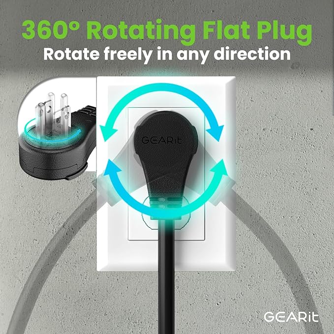 GEARit 360 Rotating Plug Indoor Outdoor Extension Cord Waterproof 25ft - 16 Gauge 16/3 AWG, 13A 1625W, 3 Prong Heavy Duty Extension Cord Weatherproof Power Cable for Outdoor Landscaping, Lights, ETL