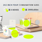 2 - Inch Round Fluorescent Yellow Color - Coding Stickers,4 Rolls, 2000 PCS Multipurpose Strong - Adhesive Labels for Office,Inventory,Organizing