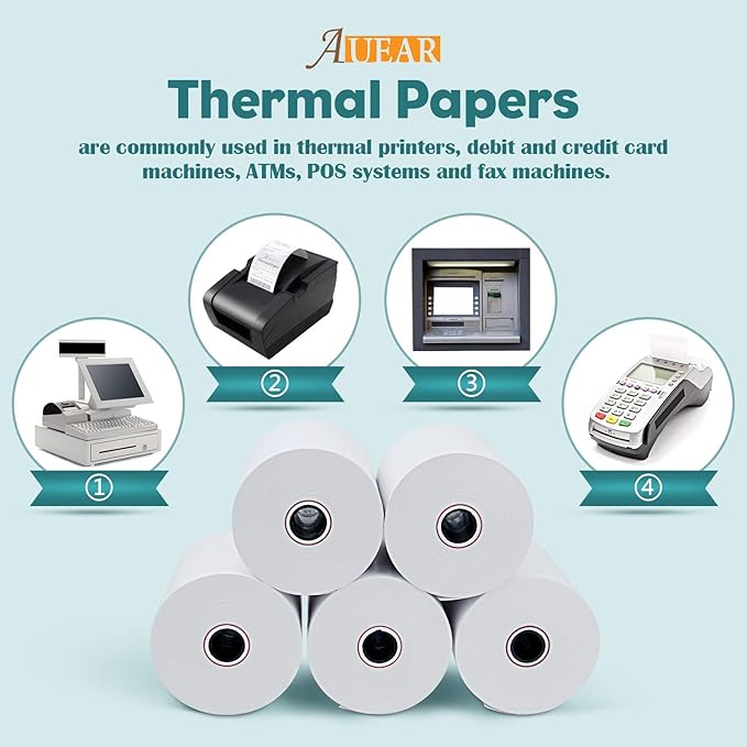 AUEAR, Thermal Cash Register POS Paper Rolls, 3 1/8" x 230' - BPA Free (50 Pack)