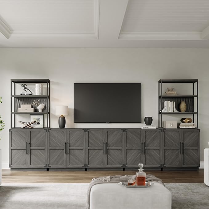 SICOTAS Sideboard Buffet Cabinet with Storage - Modern Farmhouse Credenza with Doors and Adjustable Shelves Fluted Kitchen Buffet Storage Cabinets Coffee Bar Cabinet